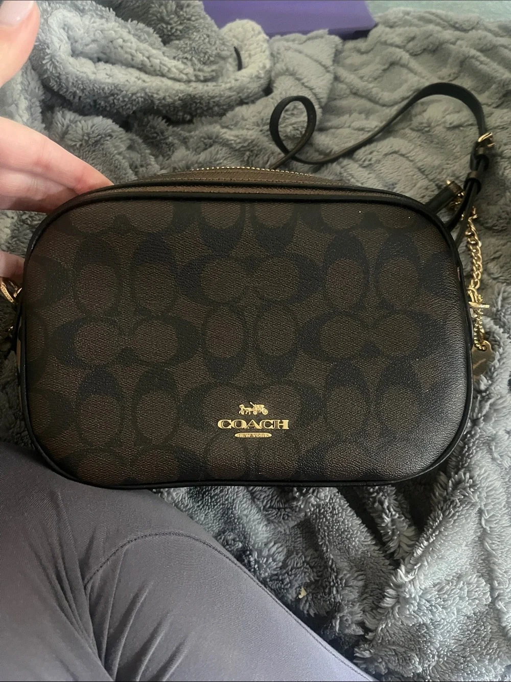 Coach Brown Signature Canvas Crossbody with Gold Logo